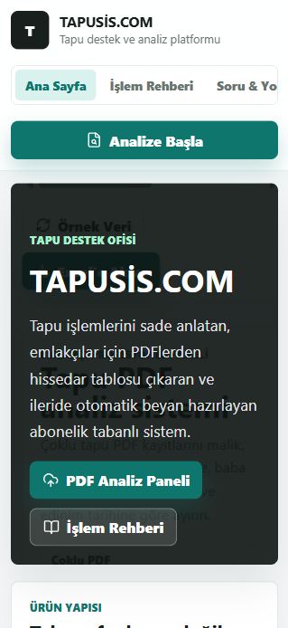 TAPUSİS analiz paneli önizlemesi